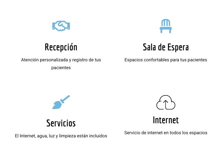 Área de servicios del consultorio Bluenets